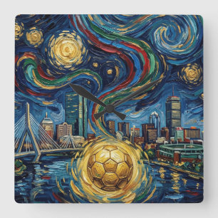 Boston Football-Kunst 2026 Skyline-Stadion-Design Quadratische Wanduhr