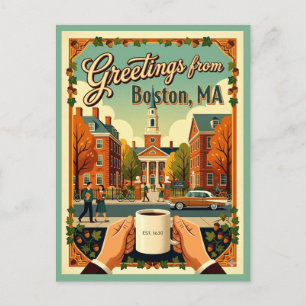 Boston Grüße Retro 1960er Jahre Akademische Ästhet Postkarte