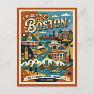 Boston Grüße Retro 1960er Jahre Postkarte