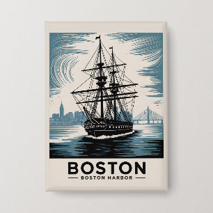 Boston-Hafen Retro-Hohes Schiff Vintage-Nautik Button