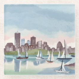 Boston Harbor | Boston Massachusetts Aquarell Glasuntersetzer