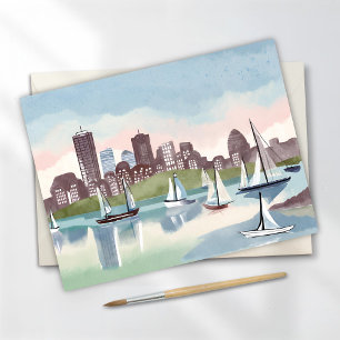 Boston Harbor   Boston Massachusetts Aquarell Postkarte
