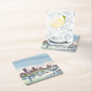 Boston Harbor   Boston Massachusetts Aquarell Rechteckiger Pappuntersetzer