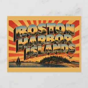 Boston Harbor Islands MA Vintage Reise Kunst Postkarte