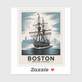  Boston Harbor Retro Tall Ship Vintage Minimalist Aufkleber