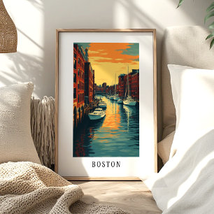 Boston Harbor Sonnenuntergang Poster - Reise Wand