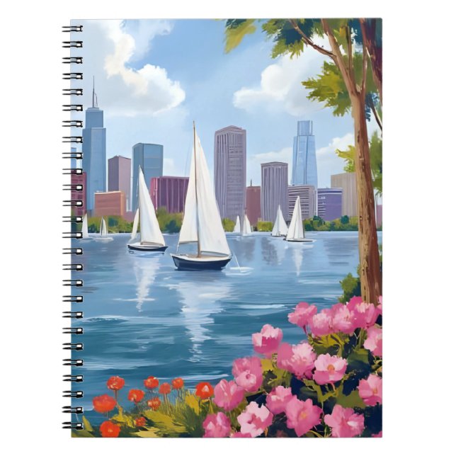 Boston Harbor Spring | Boat Bay City Skyline Notizblock (Vorderseite)