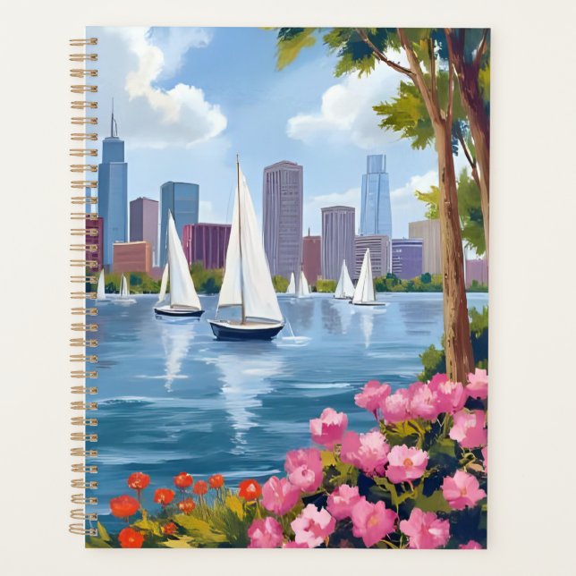 Boston Harbor Spring | Boat Bay City Skyline Planer (Vorderseite)