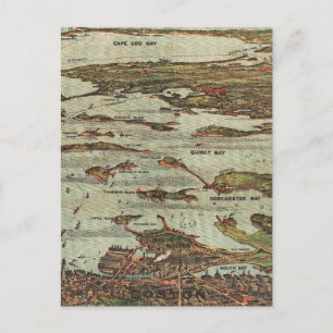 Boston Harbour Birdseye View Map Postkarte