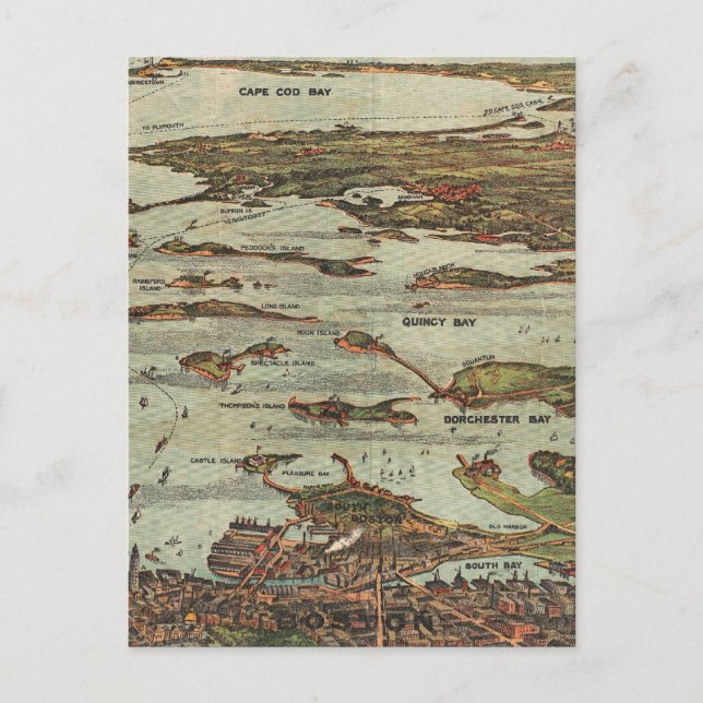 Boston Harbour Birdseye View Map Postkarte (Vorderseite)