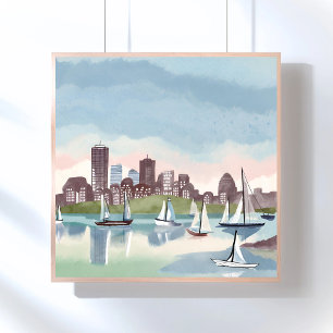 Boston Harbour   Boston Massachusetts Watercolor Poster