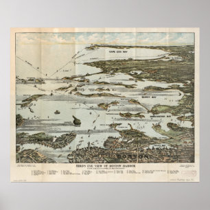 Boston Harbour MA 1920 Antike Panoramabos Poster