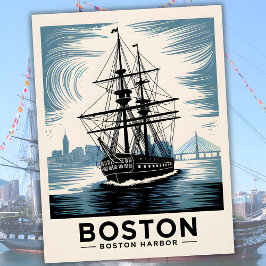 Boston Harbour New England Retro Coastal Nautical Postkarte