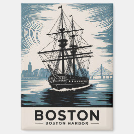 Boston Harbour Retro Illustration Tall Ship Classi Magnet