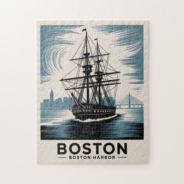 Boston Harbour Retro Tall Ship Vintag Nautical Puzzle (Vertikal)