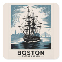 Boston Harbour Retro Tall Ship Vintag Nautical