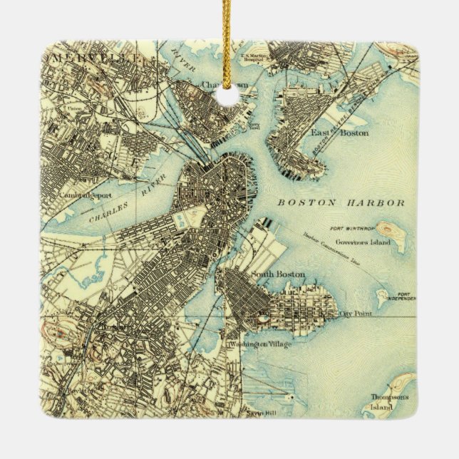 Boston Harbour Vintage Karte Keramikornament (Rückseite)