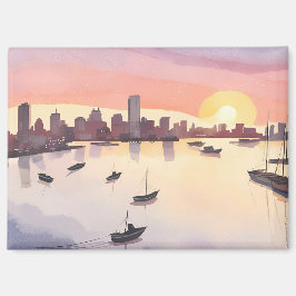 Boston Harbour | Wasserfarbe Stadt Massachusetts Magnet