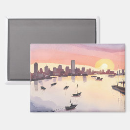 Boston Harbour | Wasserfarbe Stadt Massachusetts Magnet