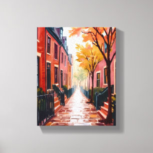 Boston Herbst Aquarell Beacon Hill Massachusetts Leinwanddruck
