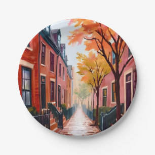 Boston Herbst Aquarell Beacon Hill Massachusetts Pappteller