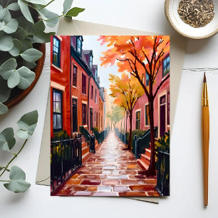 Boston Herbst Aquarell Beacon Hill Massachusetts Postkarte