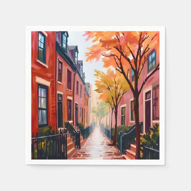 Boston Herbst Aquarell Beacon Hill Massachusetts Serviette (Vorderseite)