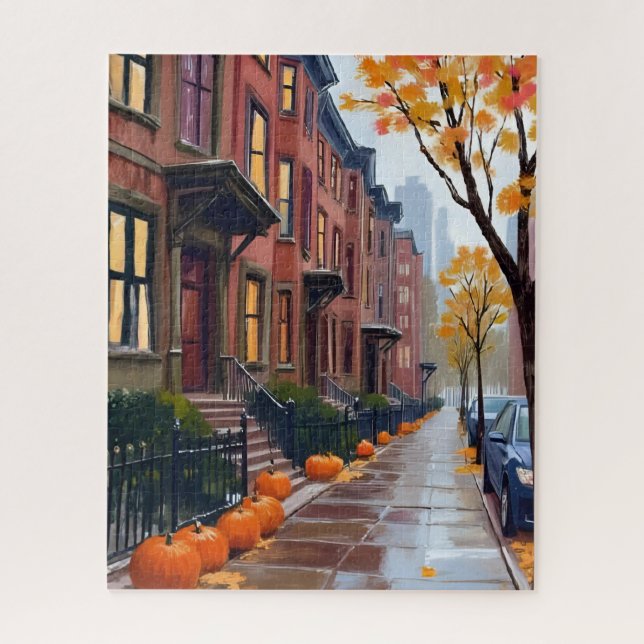 Boston Herbst-Braunsteine Kürbis Aquarell Puzzle (Vertikal)