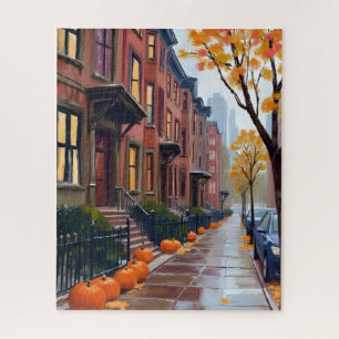 Boston Herbst Brownstones Kürbis Aquarell Puzzle