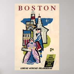 Boston History Poster Reise Kunst Aer Lingus Druck