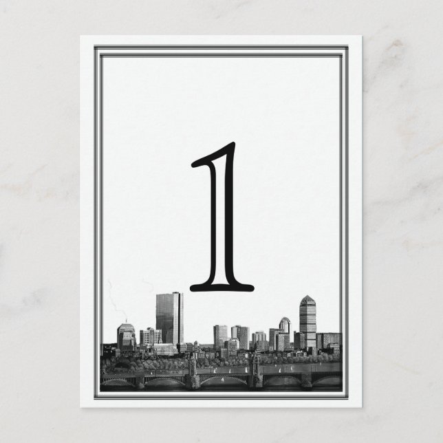 Boston Hochzeit in Urlaubsort Tischnummer (Vorderseite)