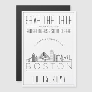Boston Hochzeit   Stilisierte Skyline Save-the-Dat Magneteinladung