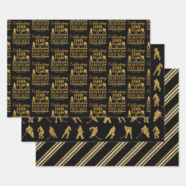 Boston Hockey Black and Gold Geschenkpapier Set (Set)