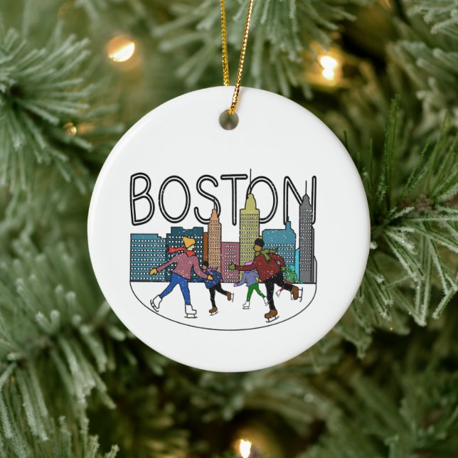 Boston Ice Skaten personalisieren den Rücken Keramik Ornament (Baum)