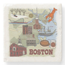 Boston Illustriert Map Marble Untersetzer