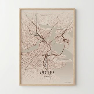 Boston Karte Rustikaler Druck Massachusetts Stadt  Poster