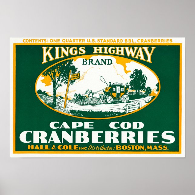 Boston Kings Highway-Markenzeichen Cranberry Label Poster (Vorne)