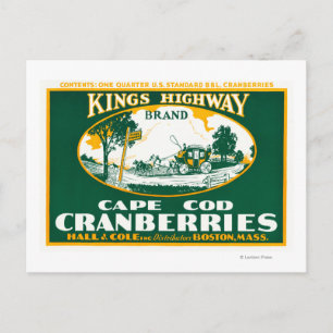 Boston Kings Highway-Markenzeichen Cranberry Label Postkarte
