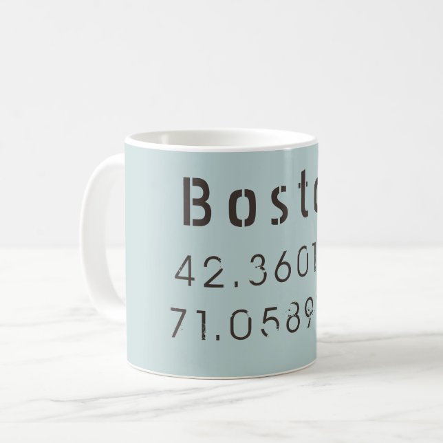 Boston Latitude & Longitude Kaffeetasse (Vorderseite Links)