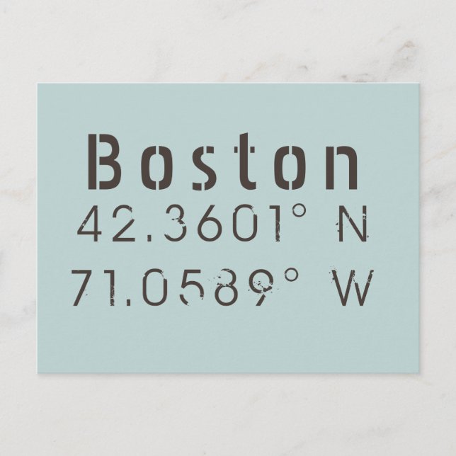 Boston Latitude & Longitude Postkarte (Vorderseite)