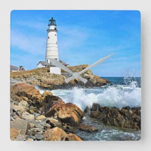 Boston-Leuchtturm, Massachusetts Quadratische Wanduhr