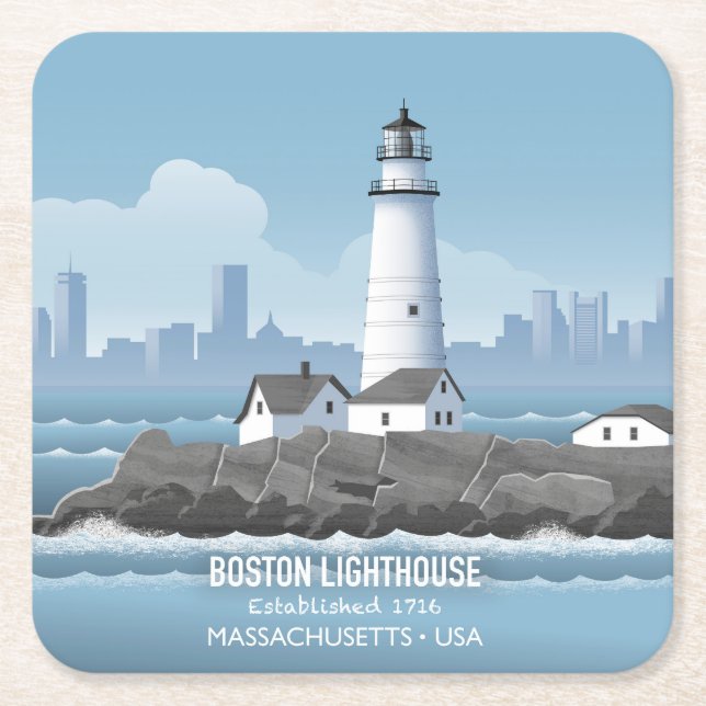 Boston Leuchtturm Rechteckiger Pappuntersetzer (Vorderseite)