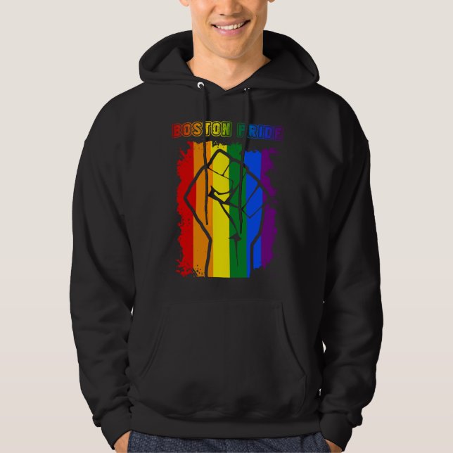 Boston LGBT Pride Month LGBTQ Rainbow Flag Gay Les Hoodie (Vorderseite)