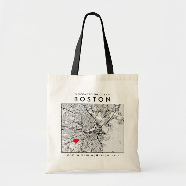 Boston Liebe Locator | City Map Wedding Welcome Tragetasche (Vorne)