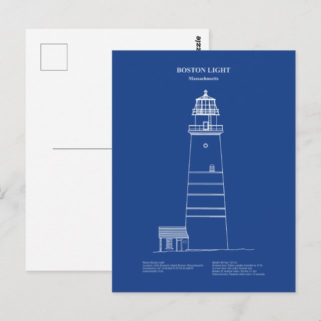 Boston Light Lighthouse - Massachusetts - AD Postkarte (Vorne/Hinten)