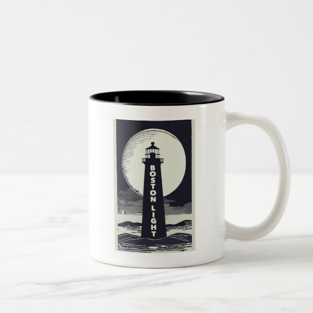 Boston Light Lighthouse Moon Zweifarbige Tasse (Rechts)