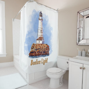 Boston Light Lighthouse Watercolor - Massachusetts Duschvorhang