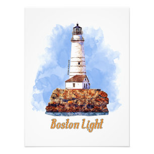 Boston Light Lighthouse Watercolor - Massachusetts Fotodruck