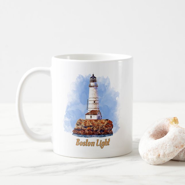 Boston Light Lighthouse Watercolor - Massachusetts Kaffeetasse (Mit Donut)