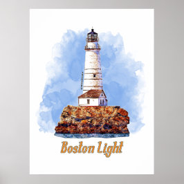 Boston Light Lighthouse Watercolor - Massachusetts Poster